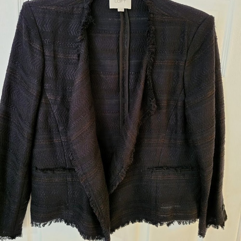 Ann Taylor LOFT black open front textured jacket Size 14 - Picture 1 of 6